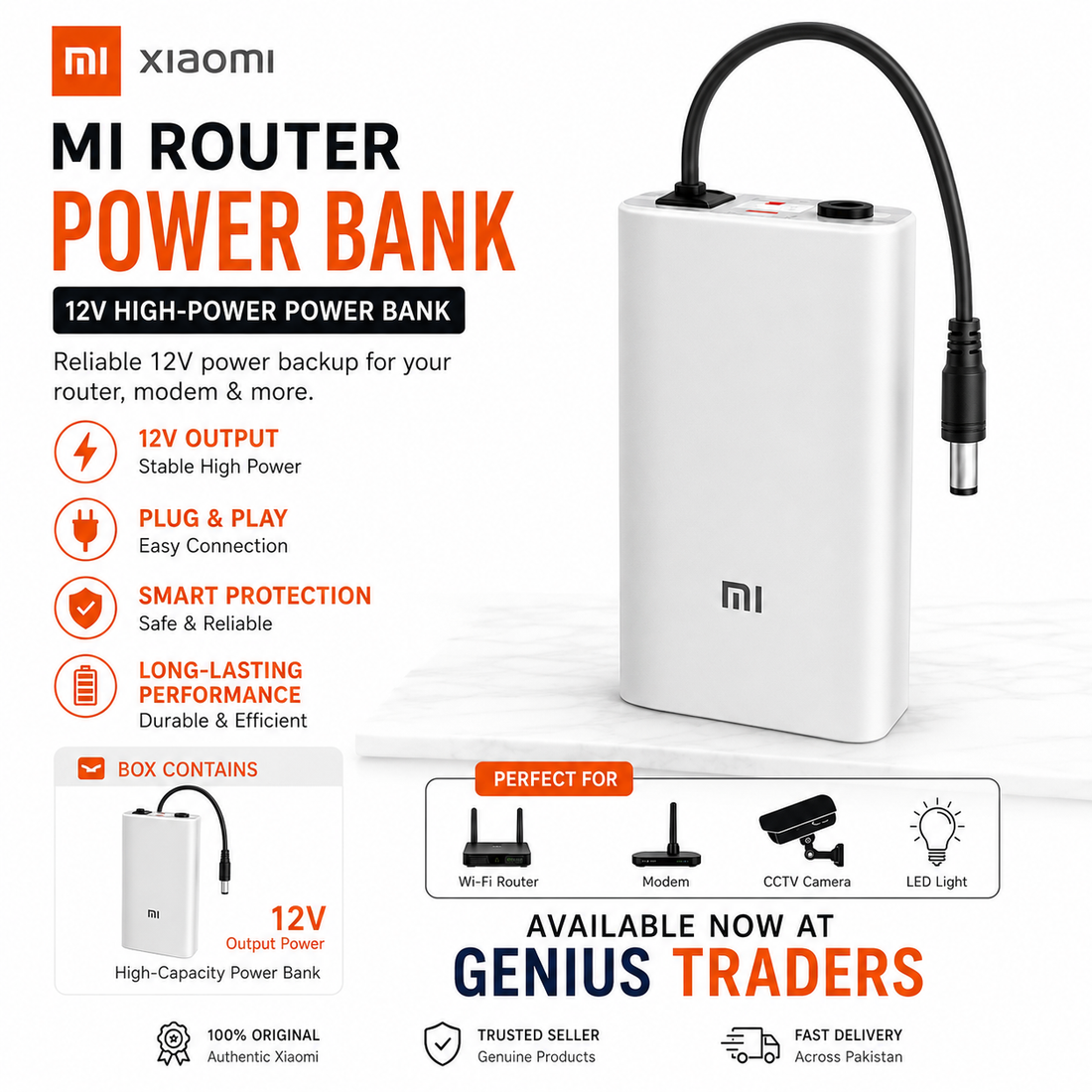 Router Power Bank 12V High-Power UPS Backup Battery for WiFi Router | Plug & Play Router Backup Solution 3 to 4 hours battery backup