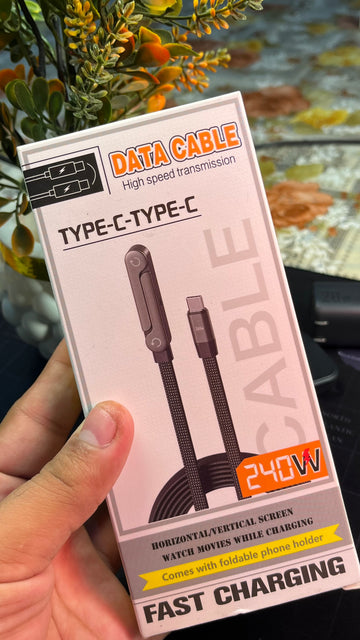 240W Type-C to Type-C Fast Charging Data Cable with Foldable Mobile Stand