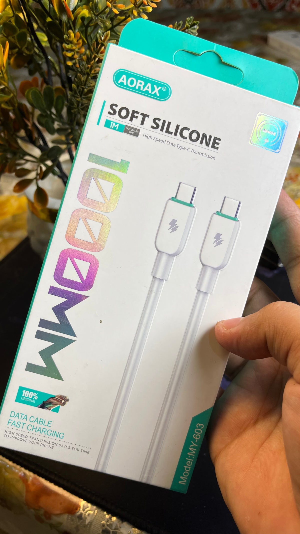 AORAX Soft Silicone Type-C to Type-C Fast Charging Data Cable – 1 Meter