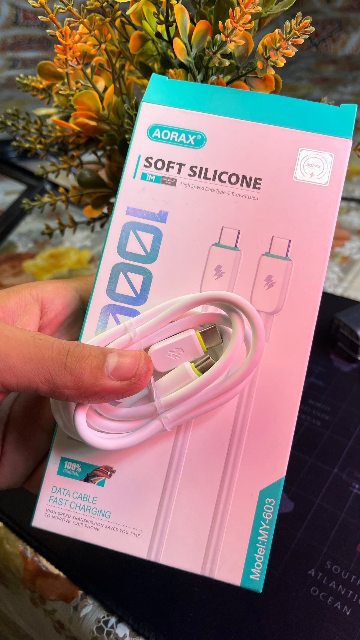 AORAX Soft Silicone Type-C to Type-C Fast Charging Data Cable – 1 Meter