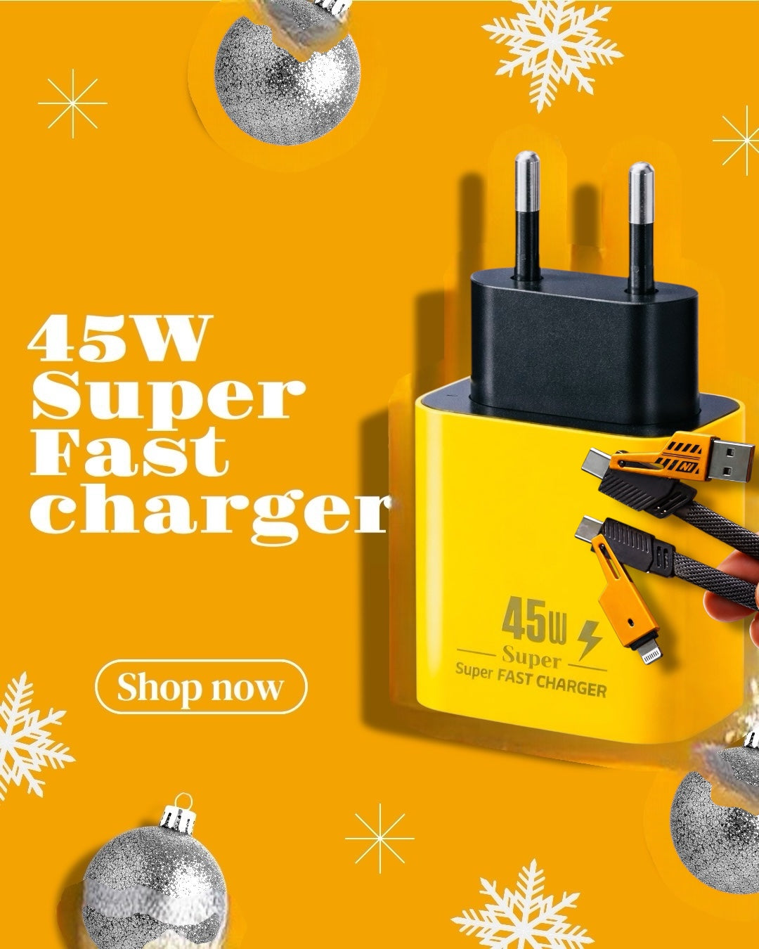 45W Super Fast Charger Adapter + Free 4-in-1 Fast Charging Cable | Mobile Charger