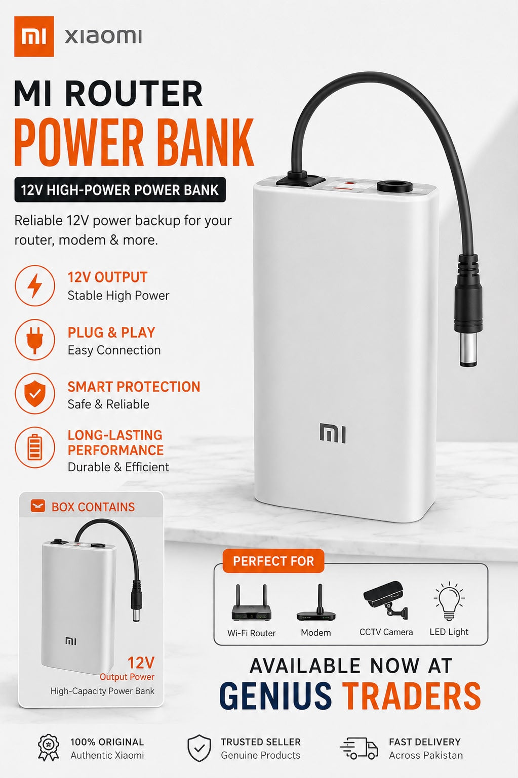 MI Router Power Bank 12V High-Power UPS Backup Battery for WiFi Router | Plug & Play Router Backup Solution