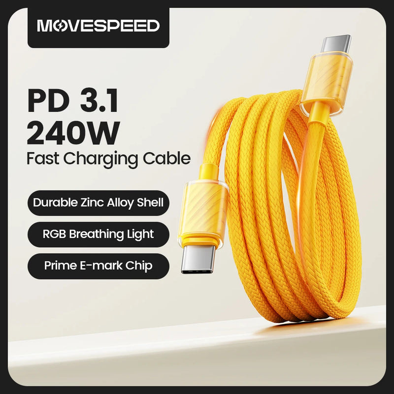 MOVESPEED T07 240W Type C Fast Charging Cable 1m U-C Charger Cable High Speed Charge for iPhone 16 MacBook Pro Galaxy S24/S25 Without Box