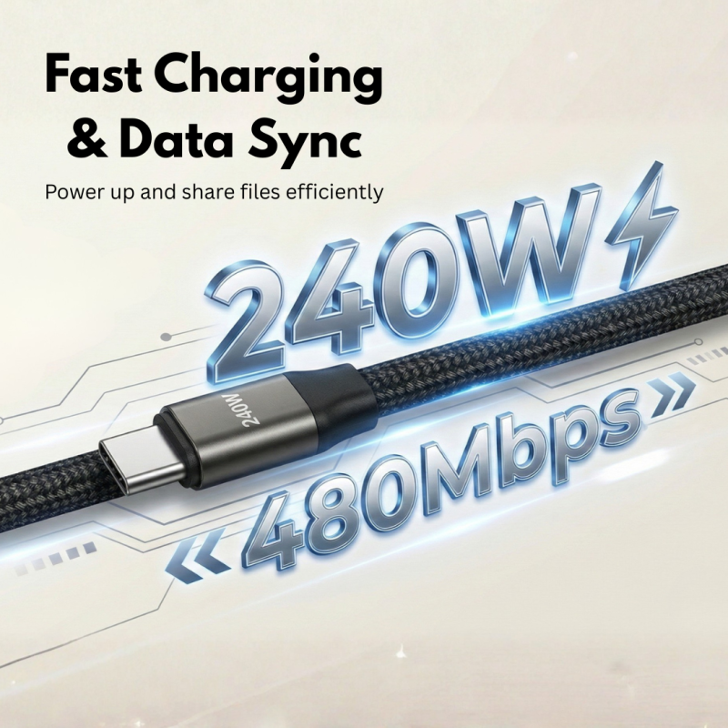 The Viral 240W Type C to C Cable with 360 Degree Aluminum Stand